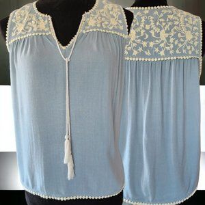 THML "Cotton Island" Sleeveless Teal Lace Top Size Small